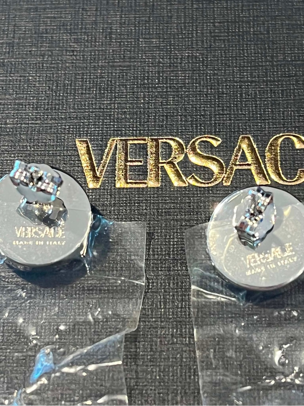 Versace Silver-tone Black Medusa Stud Earrings - Picture 6 of 6